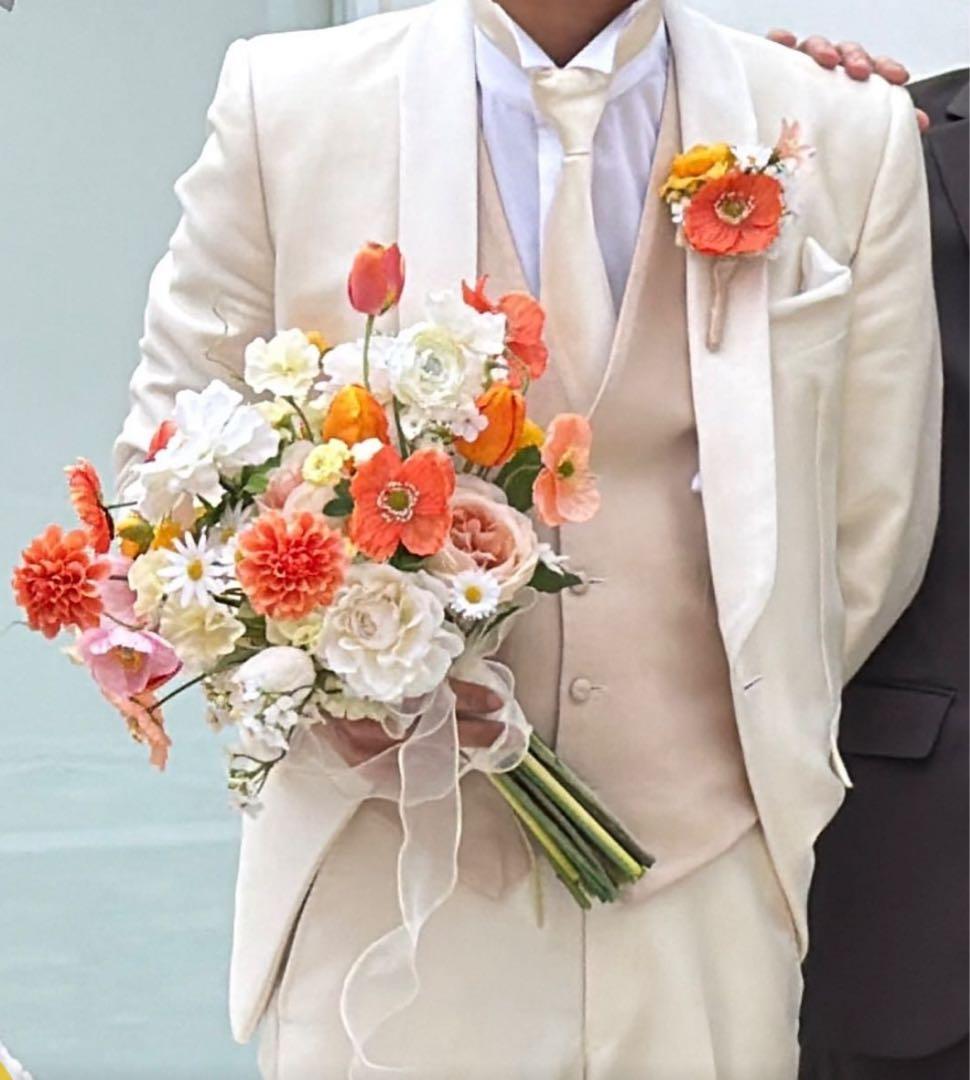 【美品】オレンジホワイト造花ブーケ