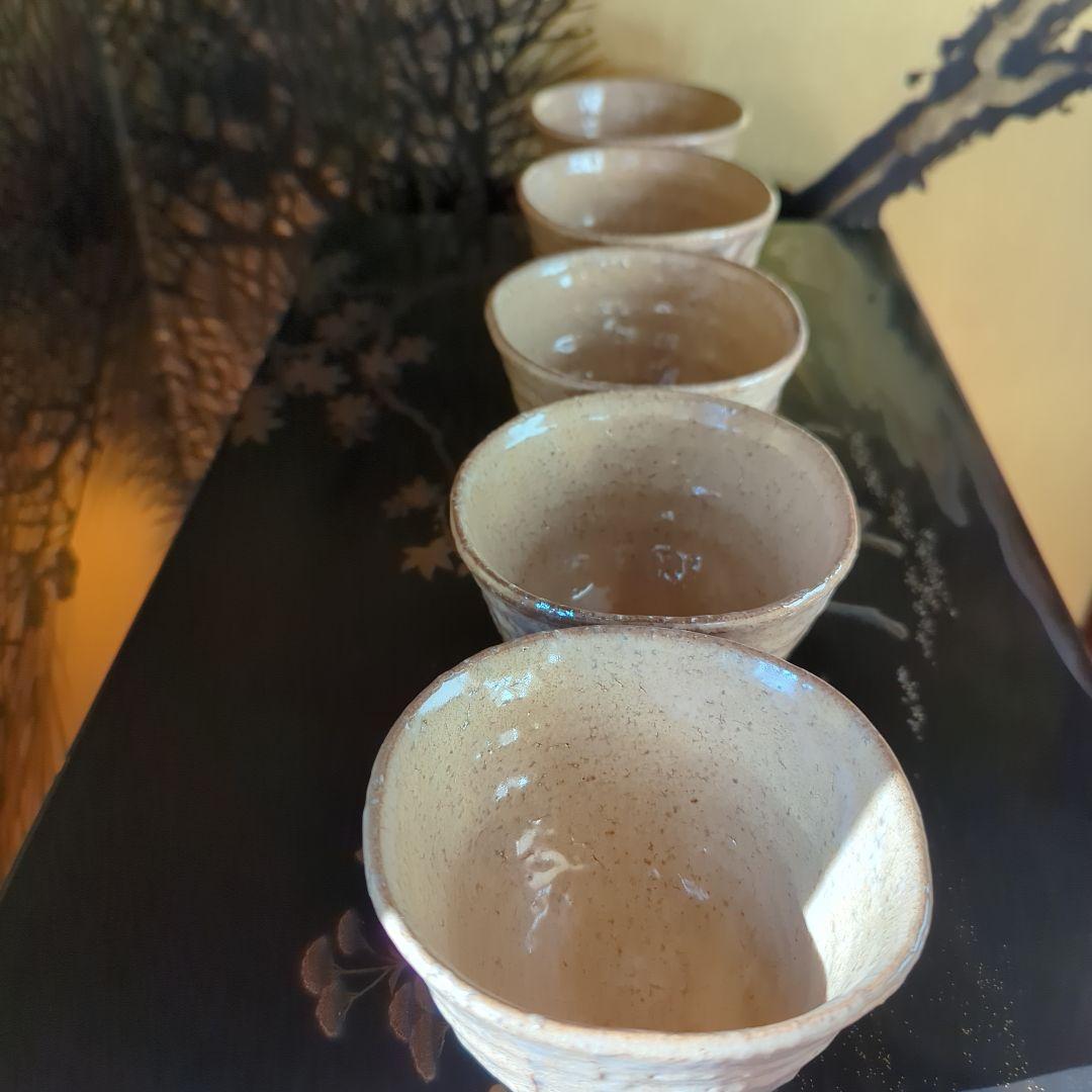 陶芸　茶道具　萩焼　名工　波多野善蔵　割高台汲出碗揃（湯呑み）五客【共箱栞付】