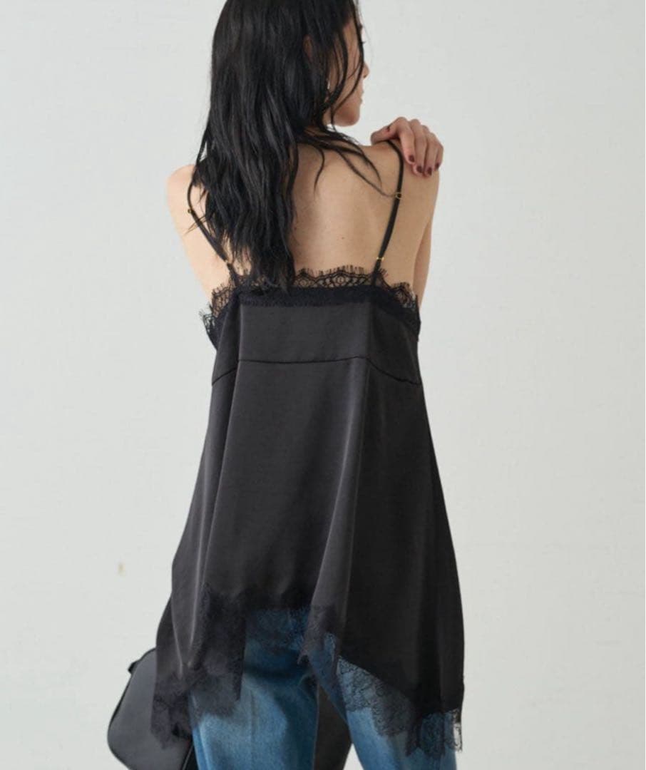 【ほぼ未使用】ラウンジドレス　レースキャミ　ブラック