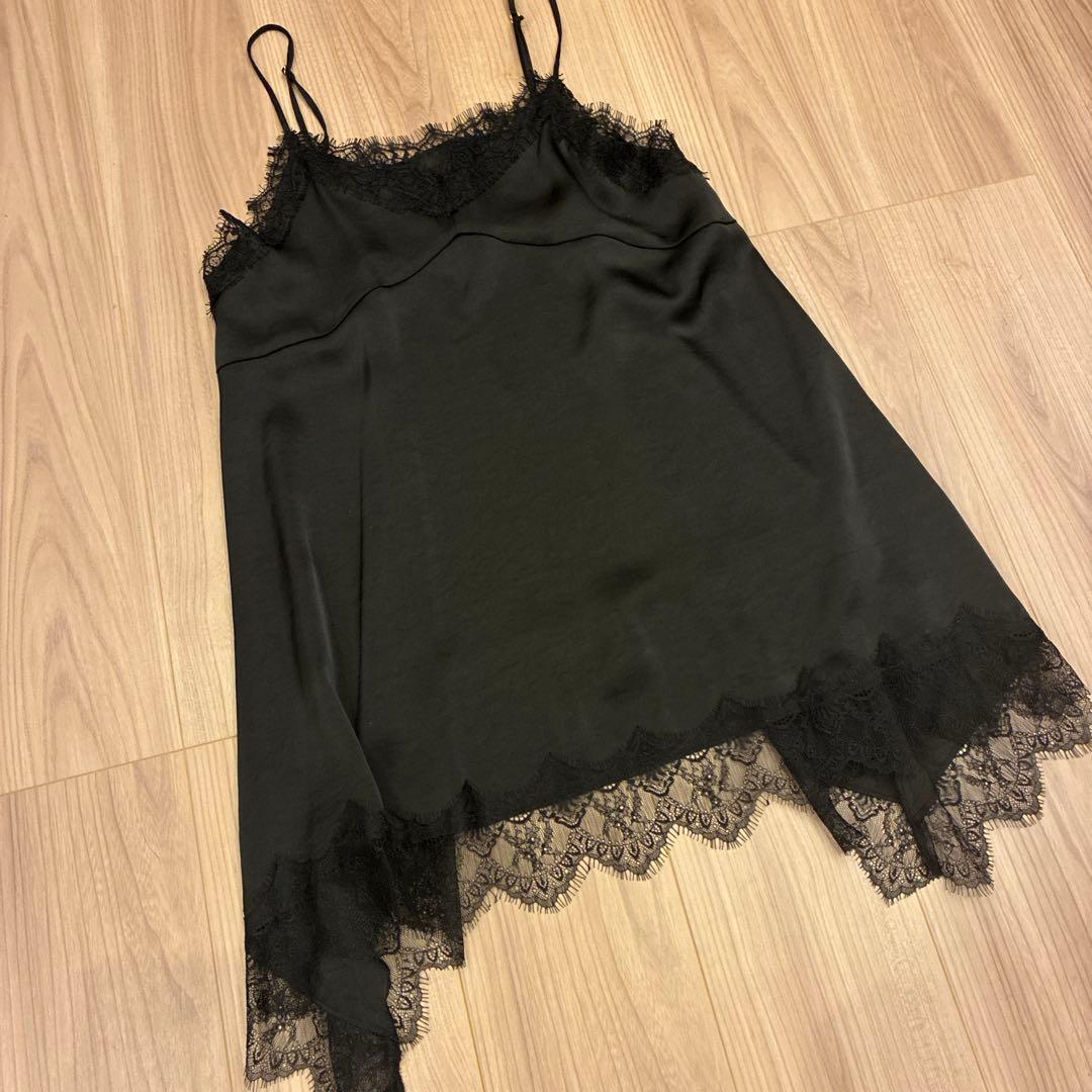 【ほぼ未使用】ラウンジドレス　レースキャミ　ブラック