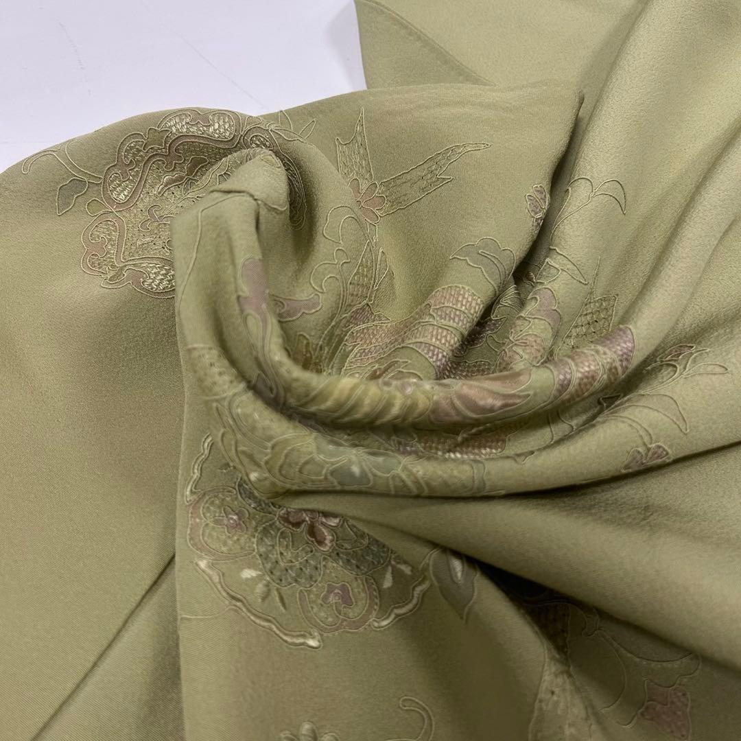 なか様　AK-4479 汕頭刺繍 蘇州刺繍 薄抹茶 裄67 紋無し 付下げ