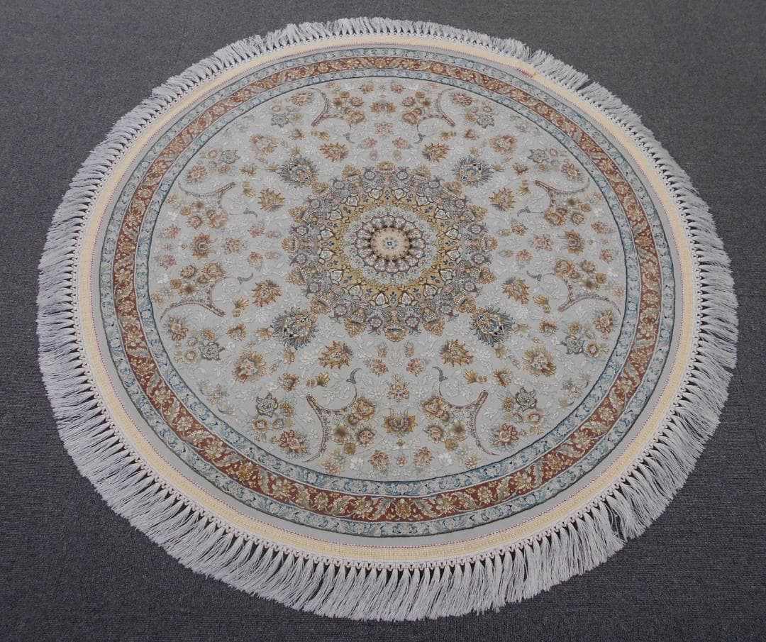 225万ノット、超高密度織！ 本場イラン産 絨毯！円形200cm‐200121