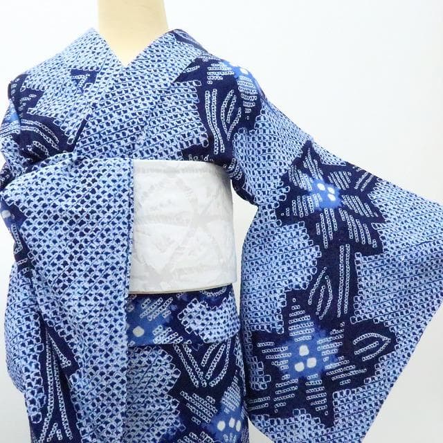 専用Y3438◆有松鳴海絞り 綿 背・居敷当て付 手縫い 高級浴衣 洗える夏着物