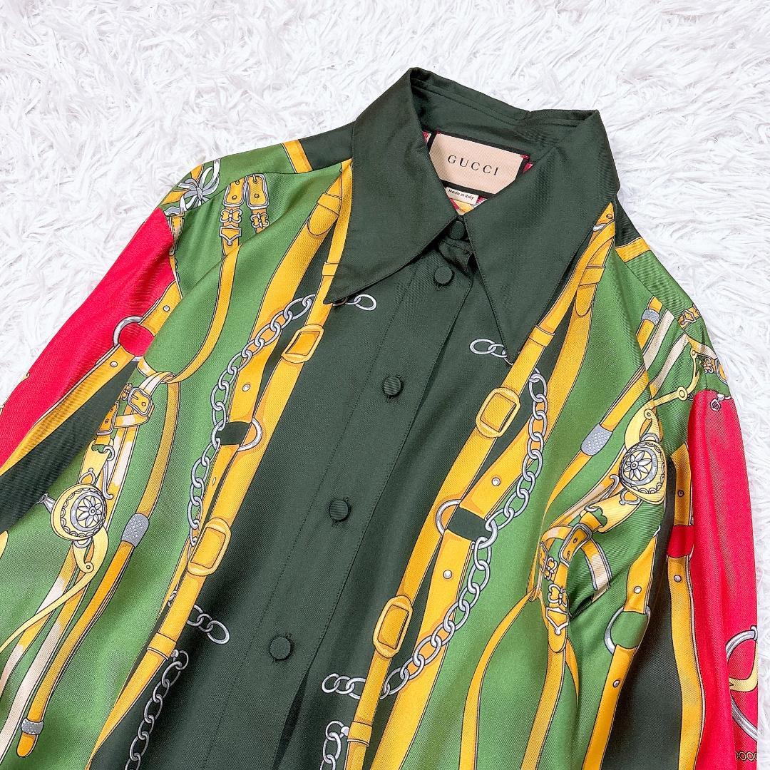 希少モデル【極美品】グッチ 総柄シルクシャツ GGマーモント 大きいサイズ 現行