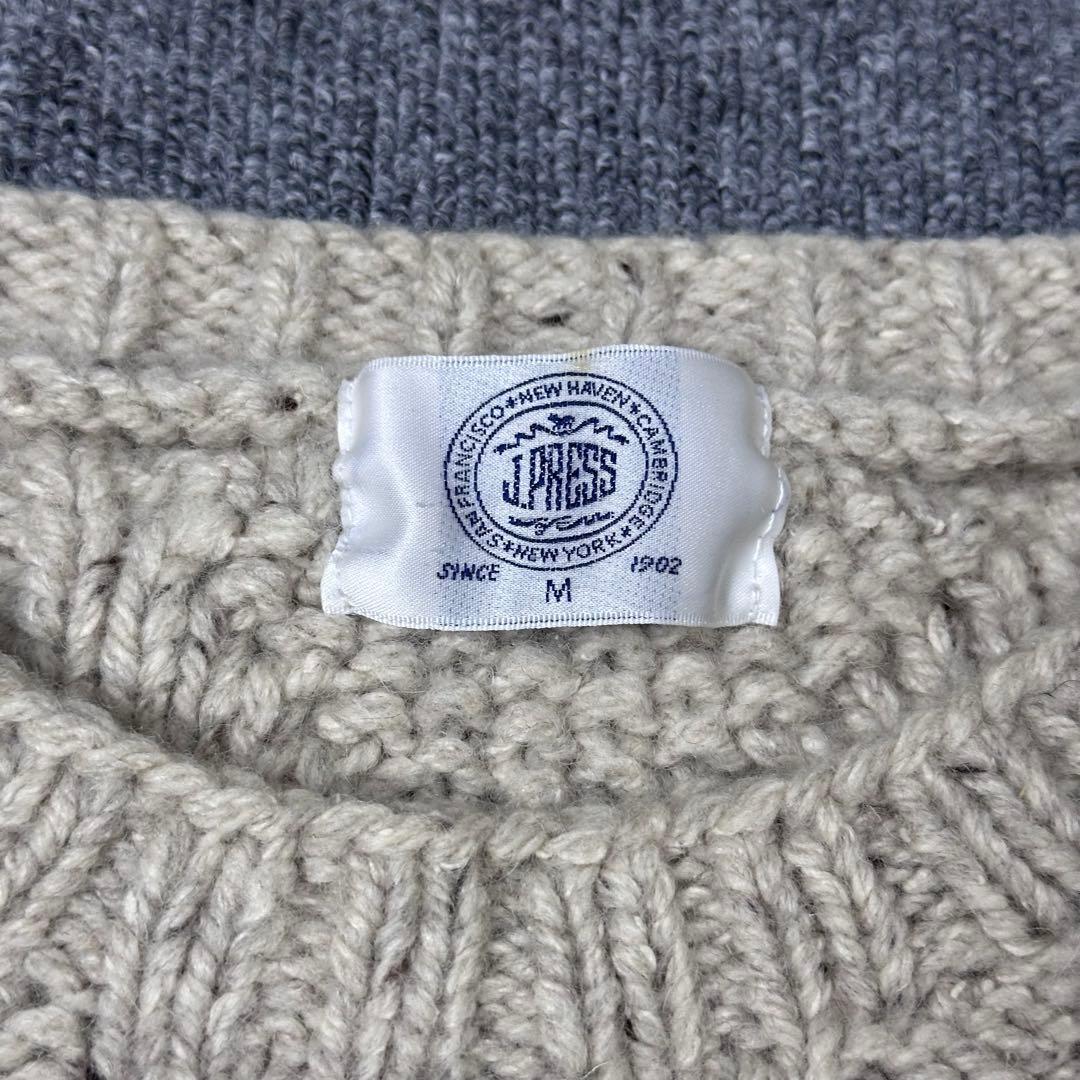 90s J.PRESS シルク混 ウール アランニットセーター ジェイプレス