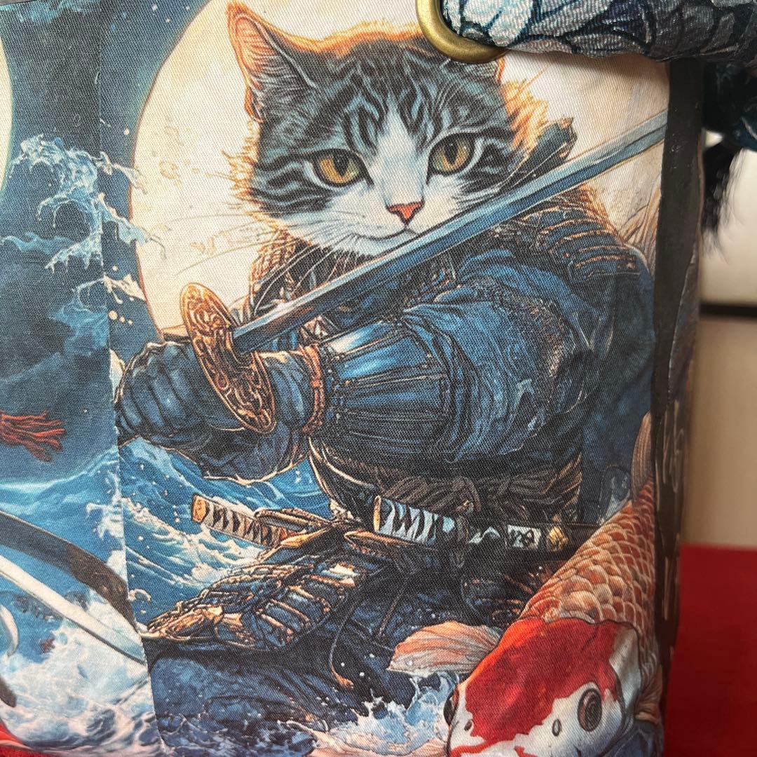 猫侍 一閑張り バッグ かごバッグ ハンドバッグ 和猫 茶トラ 中サイズ 和柄