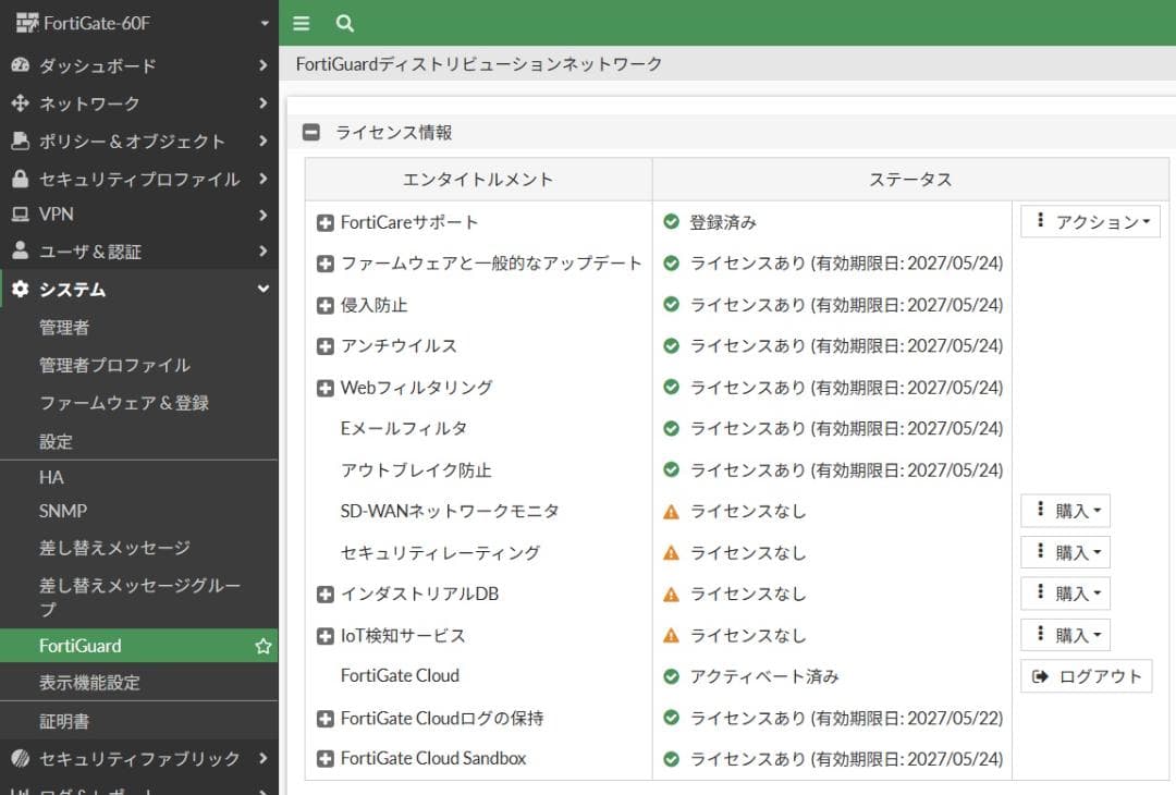 Fortinet FortiGate-60F 有線LANルーター/utm