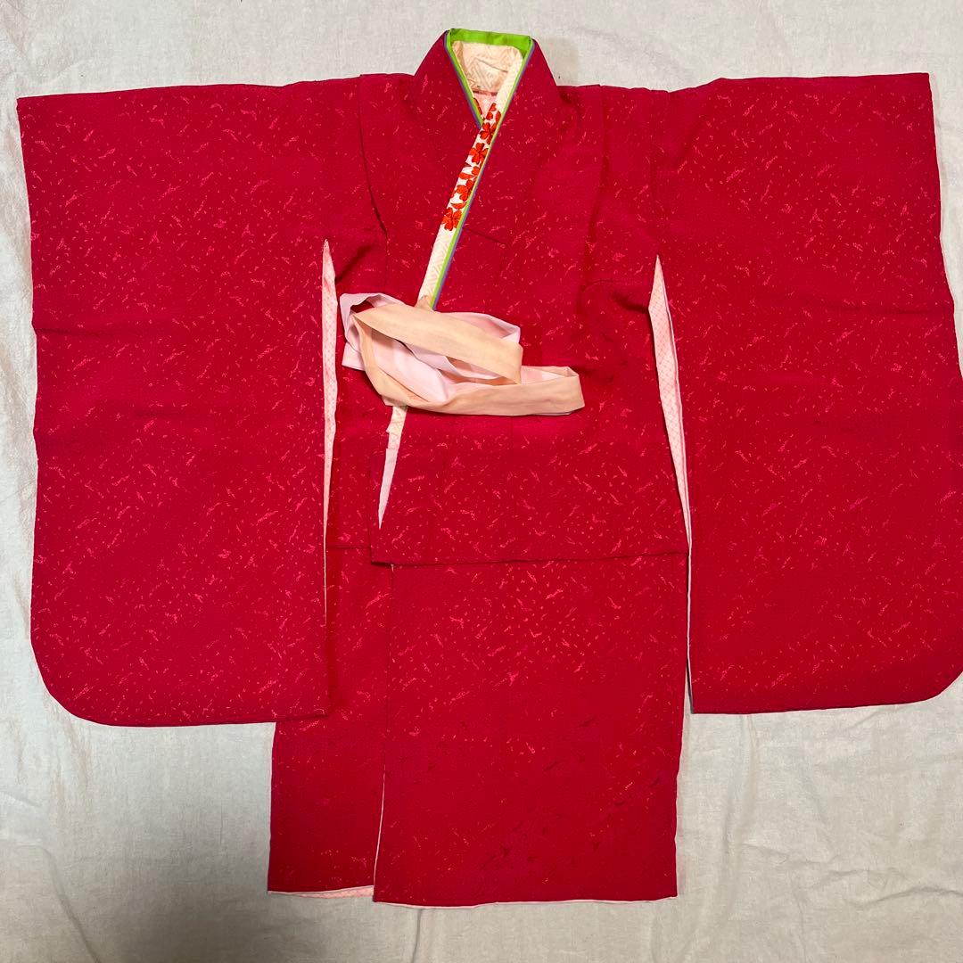 七五三　3歳　着物　被布　ピンク　正絹　濃いピンク