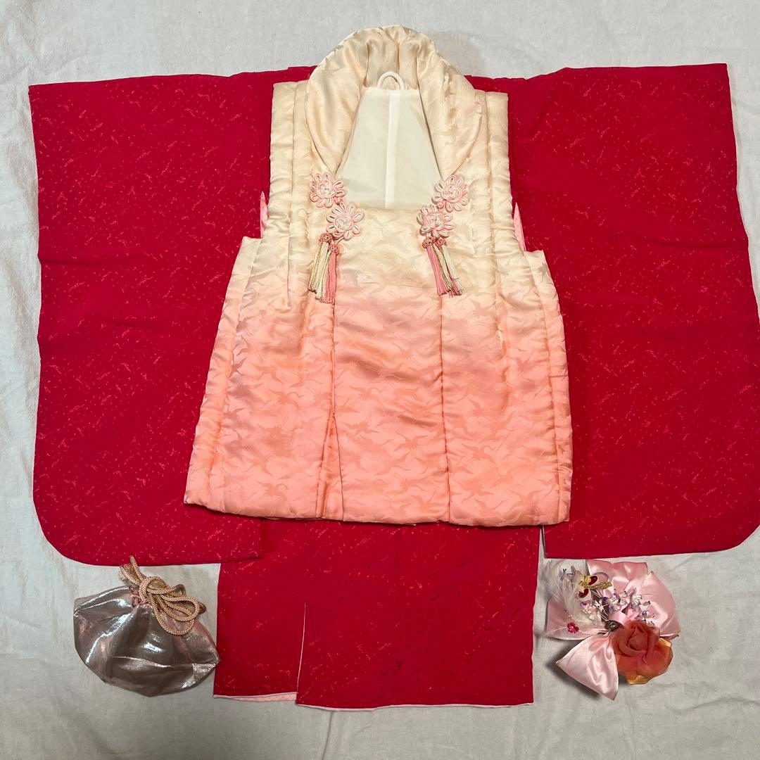 七五三　3歳　着物　被布　ピンク　正絹　濃いピンク