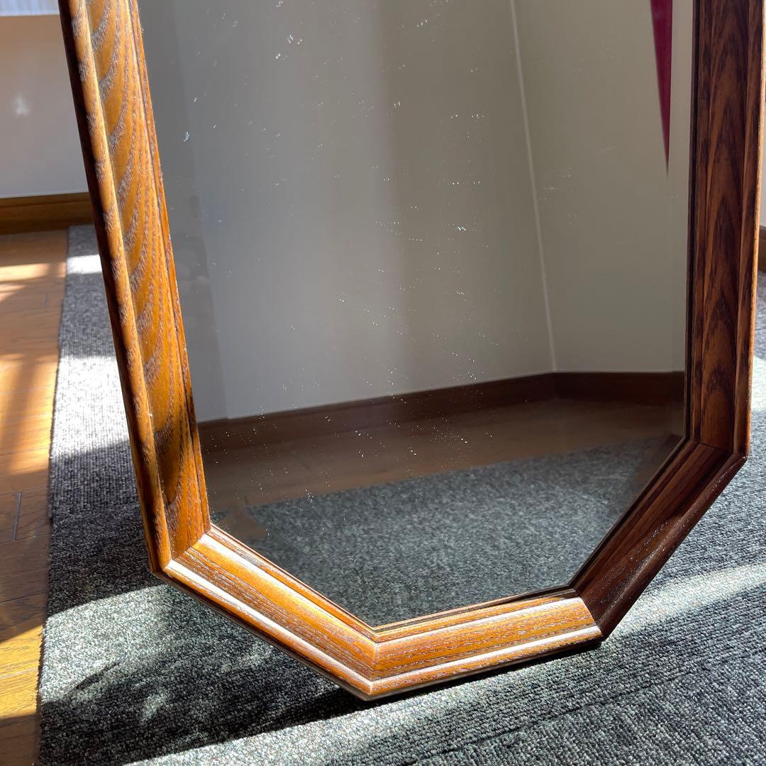 アンティーク 木製 八角形ミラー