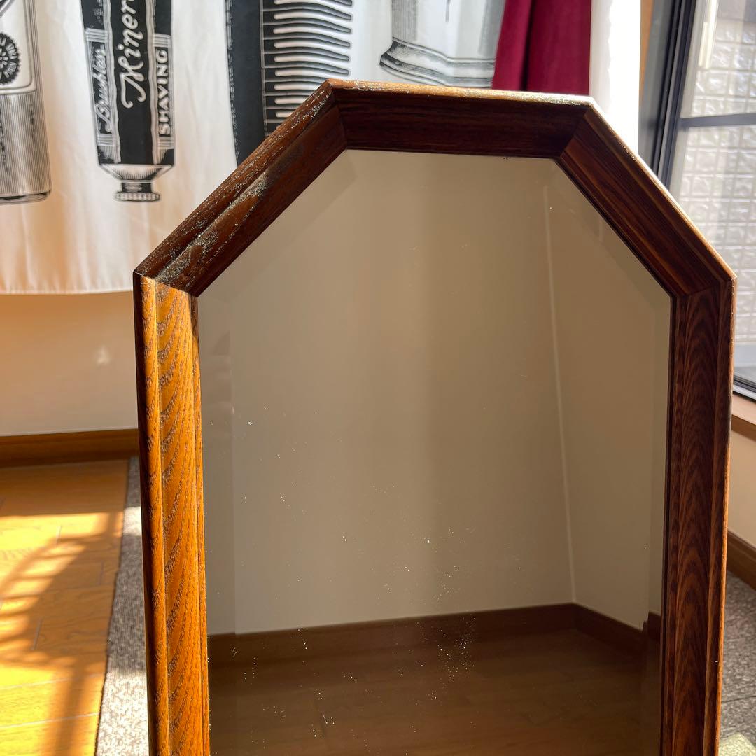 アンティーク 木製 八角形ミラー