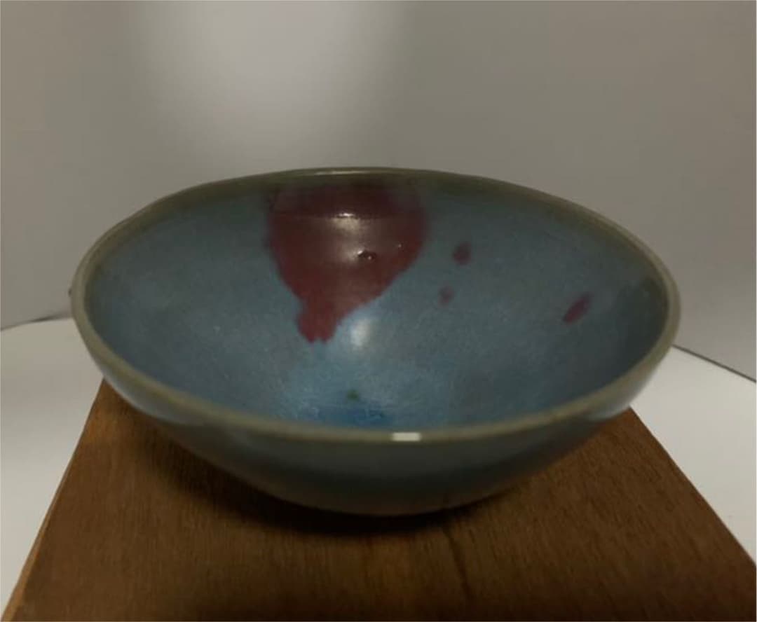【希少品】中国古美術　宋時代　澱青釉紅斑茶碗　鈞窯宋時代　共箱　XG1-22