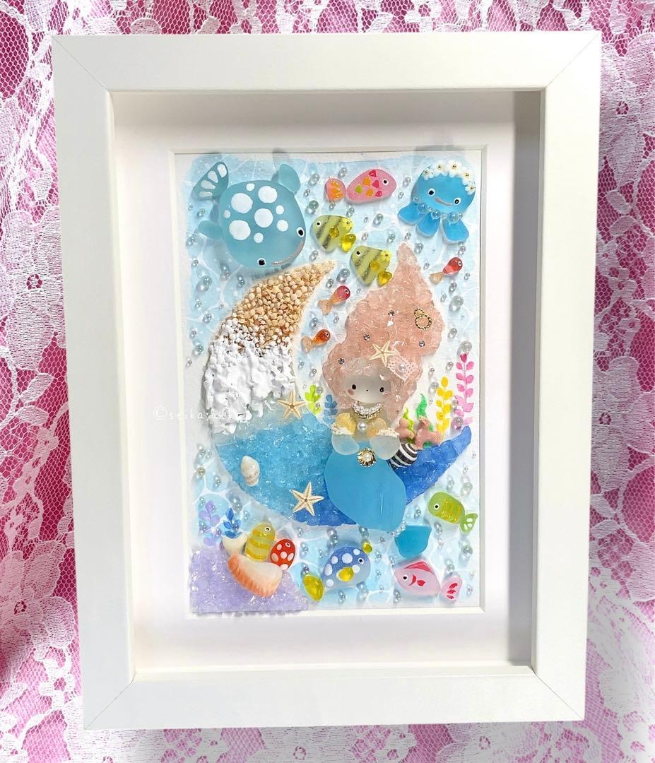 海のお月様 人魚姫 インテリア マーメイド シーグラスアート アクアリウム 置物