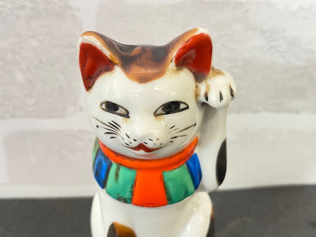 古美術 招き猫 陶器製 置物 骨董品 約12.5㎝