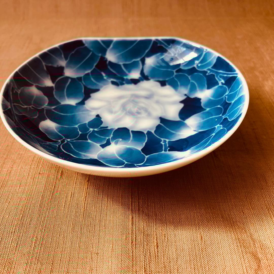 (希少) 深川製磁　古代バラ　半月皿　小皿　2枚　古代薔薇　手書き　有田焼