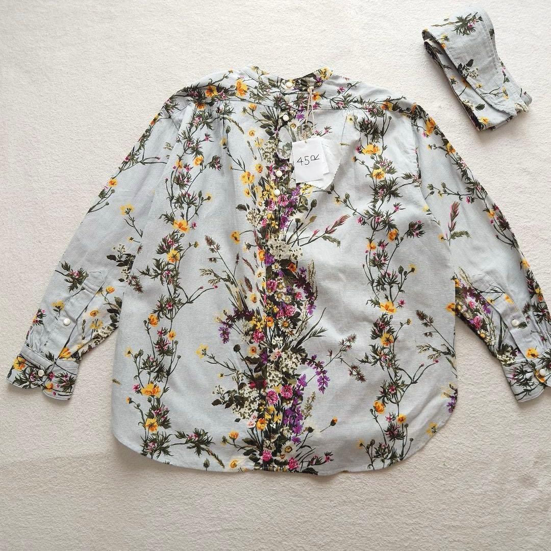 未使用品45R インドカディブーケストライププリントのリボンブラウス 45rpm