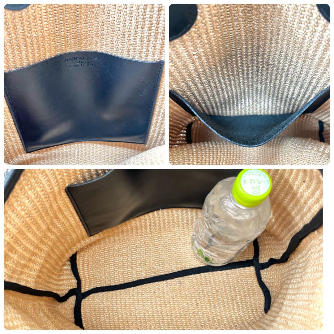 美品✨ マルコマージ 雑材 トートバッグ ラフィア風 ストロー ブラック A4