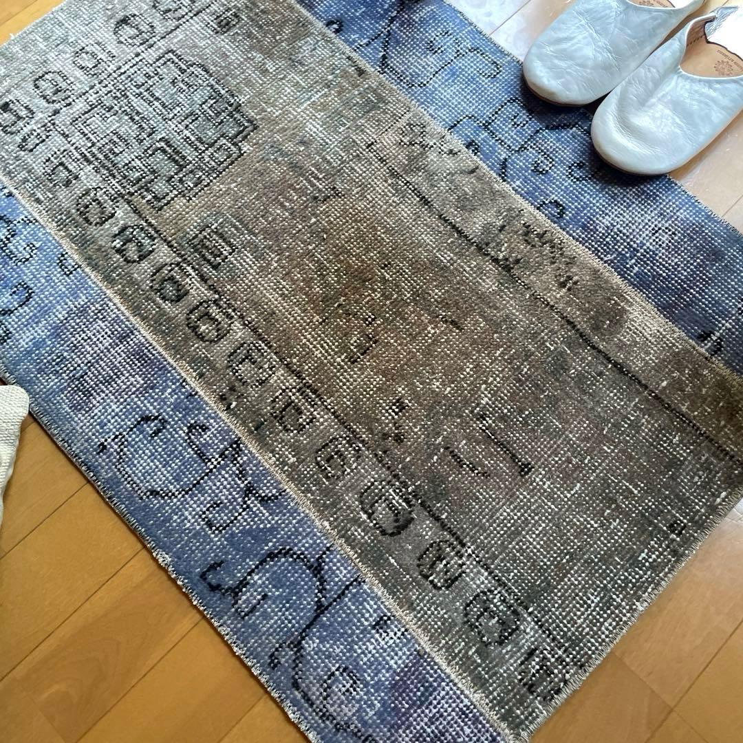 58×82 パッチワークオーバーダイ　ブルー×グレイ　トルコヴィンテージラグ