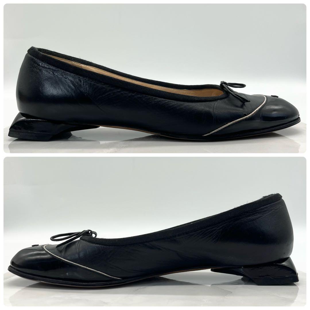 シャネル　バレリーナ　ローヒールパンプス　アーモンドトゥ　ココマーク　23.5