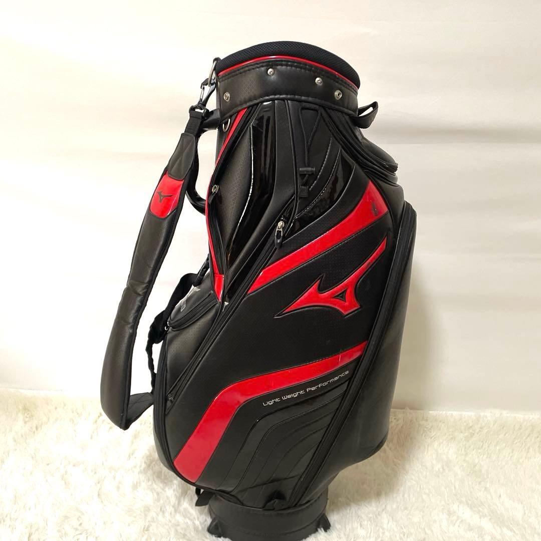 良品✨ミズノゴルフ キャディバッグ カート式 バランス型 軽量 黒赤 フード付き