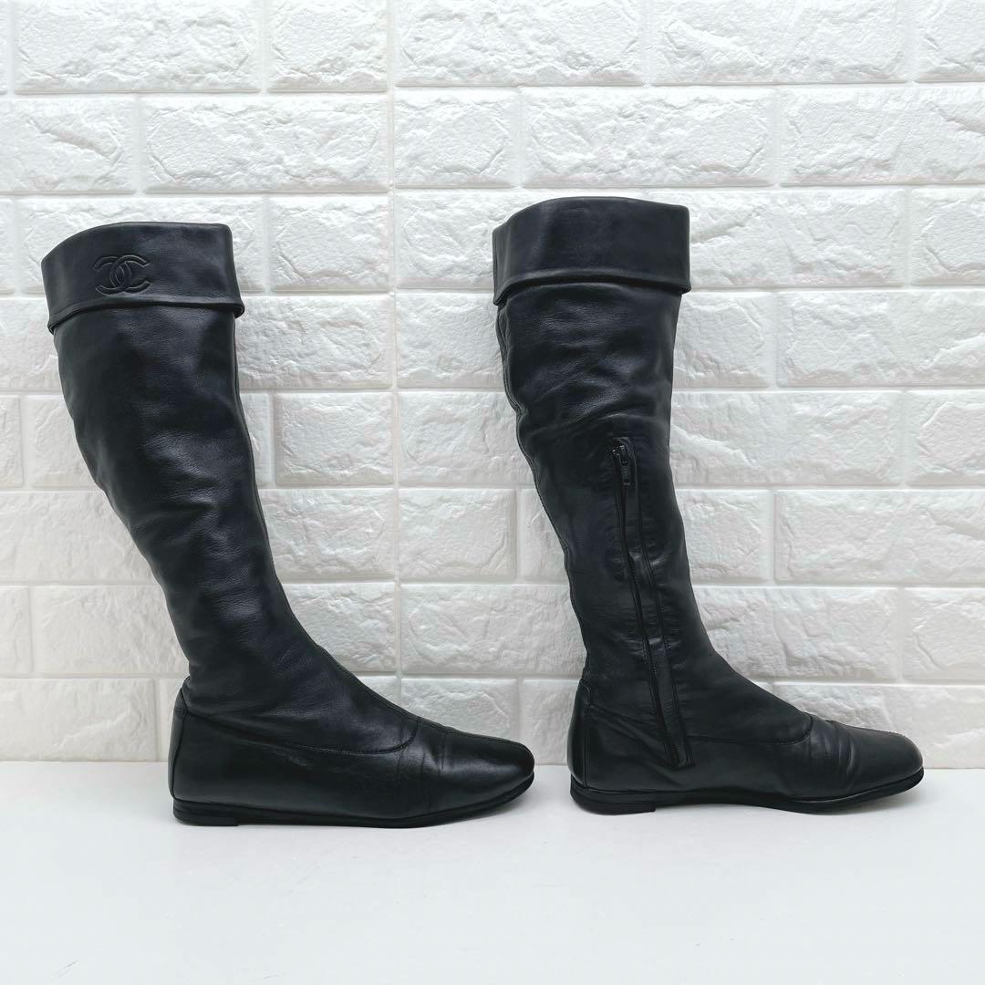 CHANEL シャネル ココマーク ブラックレザー ロングブーツ 39サイズ