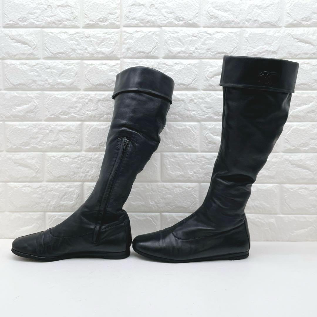 CHANEL シャネル ココマーク ブラックレザー ロングブーツ 39サイズ