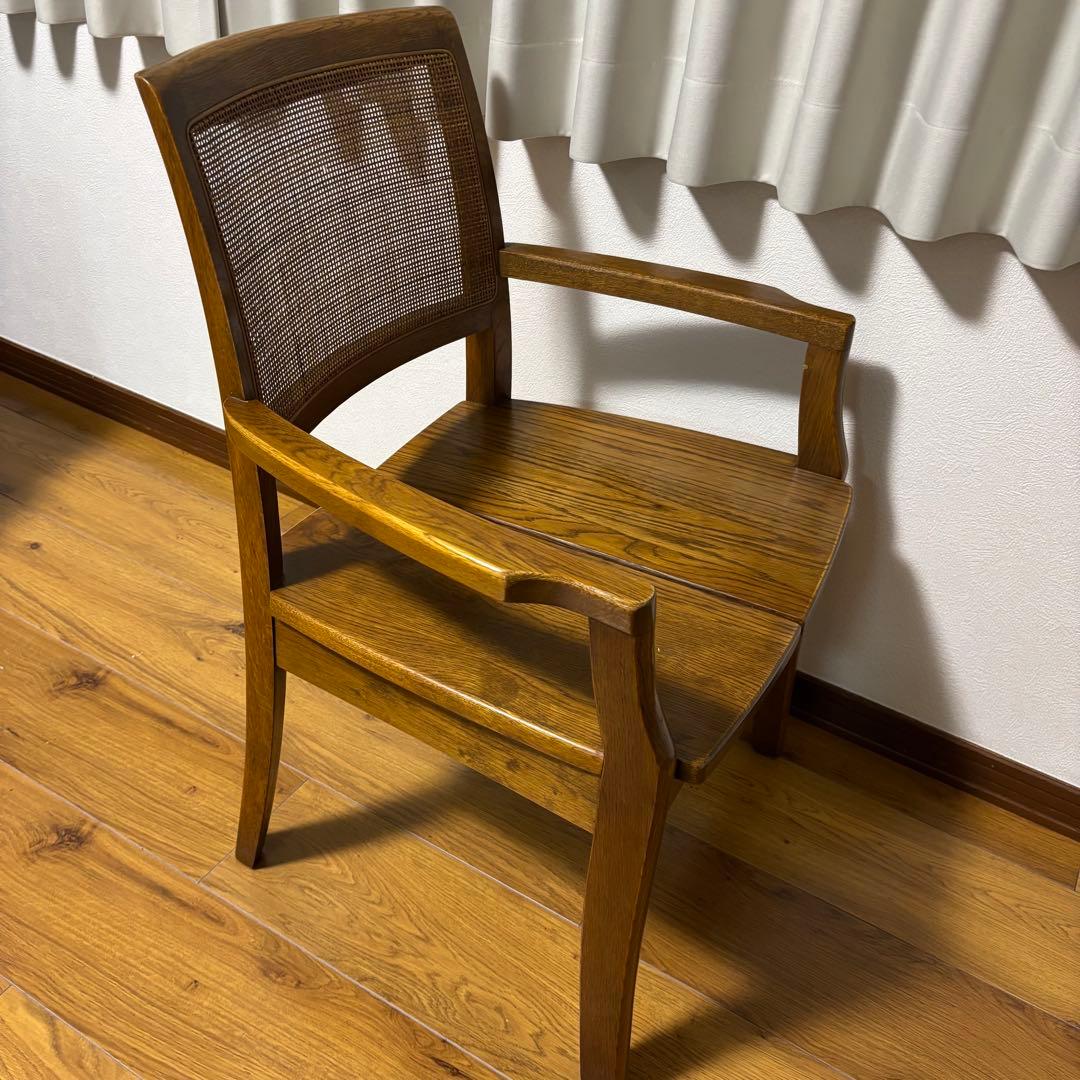【希少品】浜本工芸　シングルチェア　ダイニングチェア　ラタン　肘掛けあり