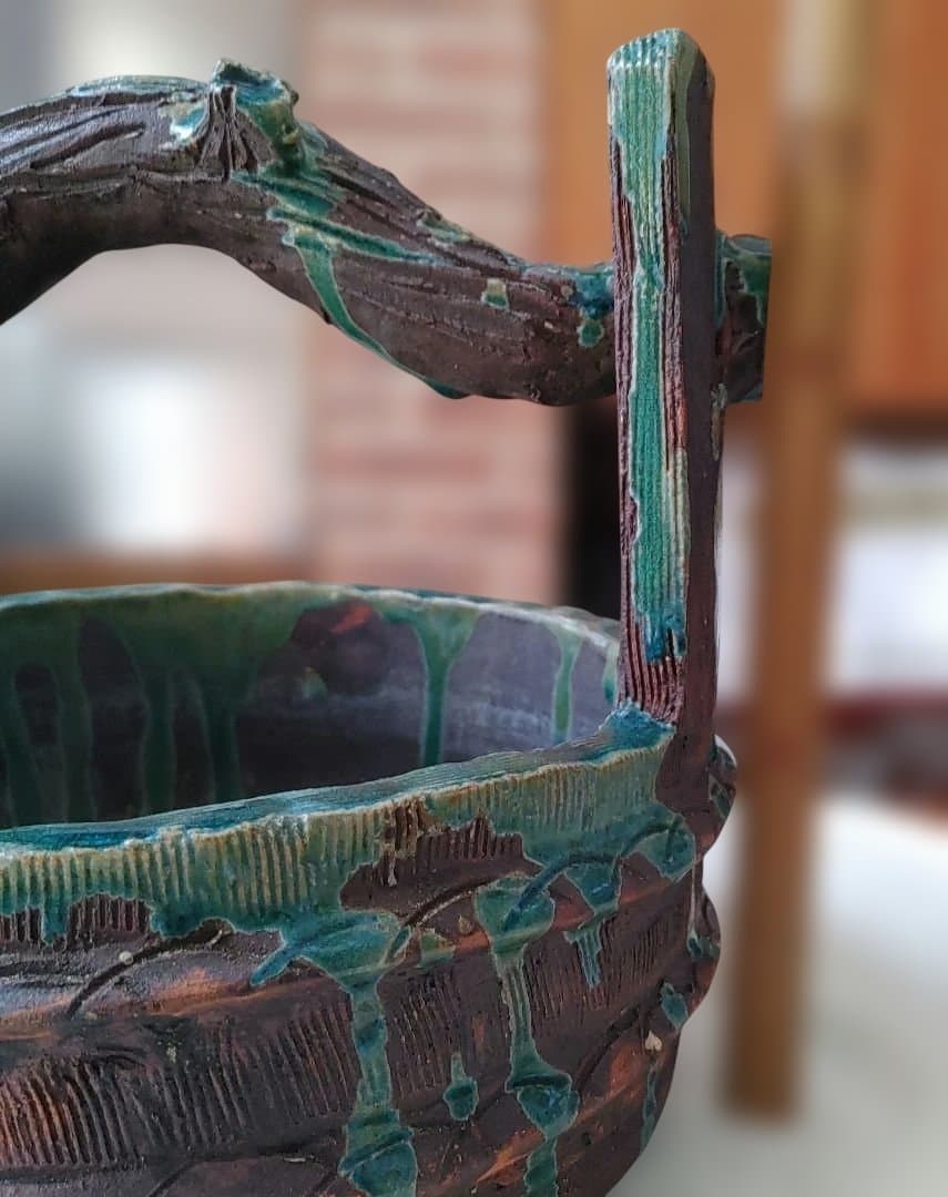 花器　置物　装飾品　手桶デザイン昭和ヴィンテージ　骨董品　益子焼