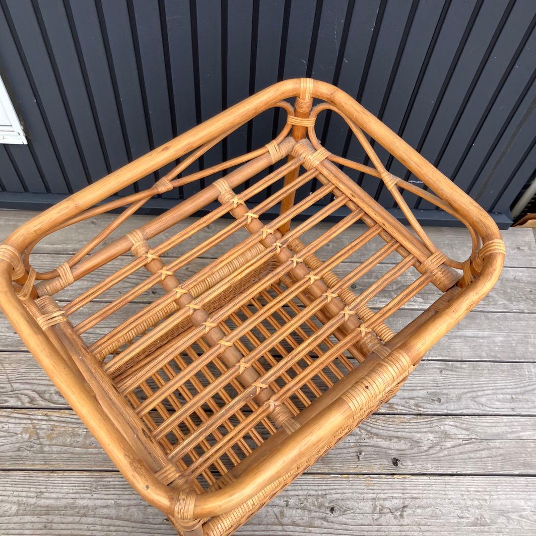 昭和レトロ 古家具 ラタンランドリーラック 2段 脱衣かご 衣類収納 アジアン