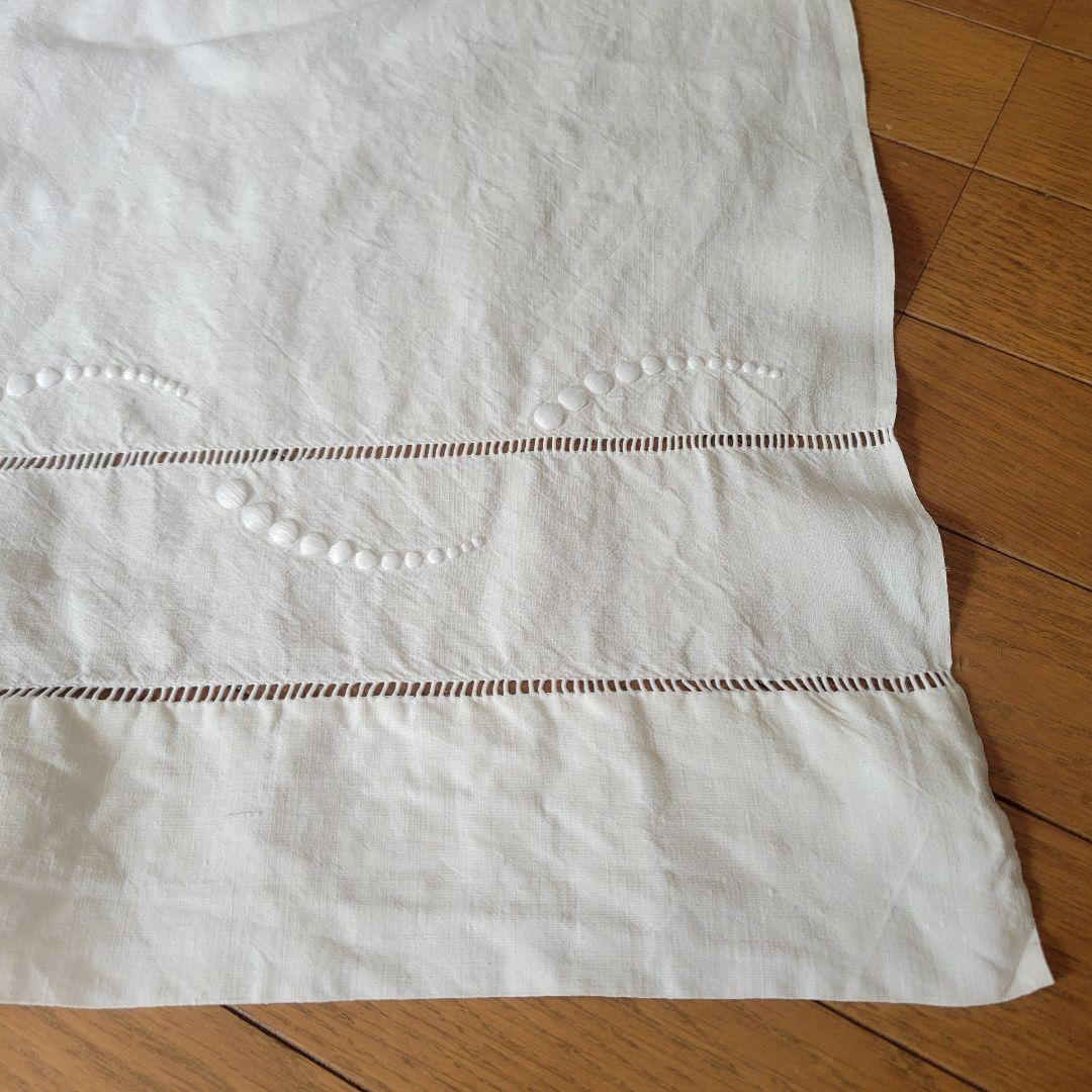 フランス　アンティーク　シーツ　リネン　モノグラムとドット