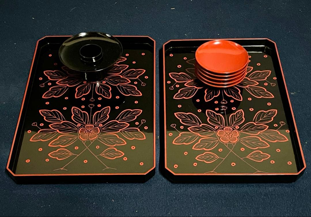 割引中❣️【美品】「母」輪島塗 吉野図 懐石道具 [梅應] 塗箱 茶懐石 F