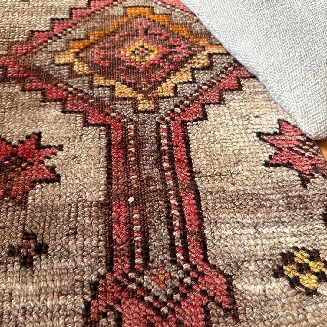 レア93×97 正方形サイズ　ウール　ブラウン　トルコヴィンテージラグ