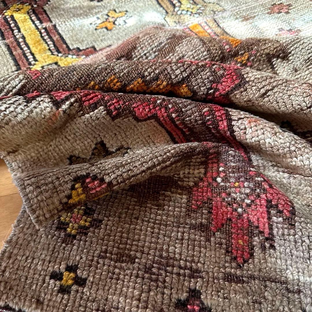 レア93×97 正方形サイズ　ウール　ブラウン　トルコヴィンテージラグ