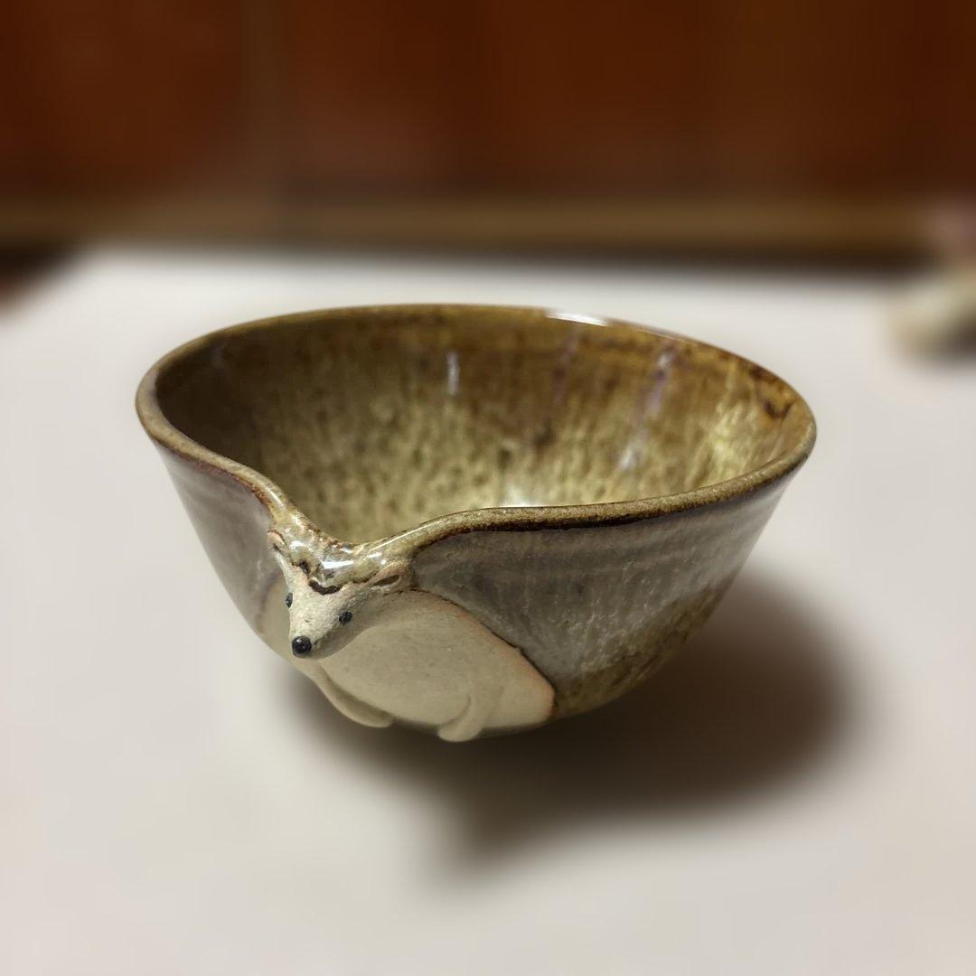 陶芸作家さん　ハリネズミお茶碗と一輪挿し、動物オブジェなど
