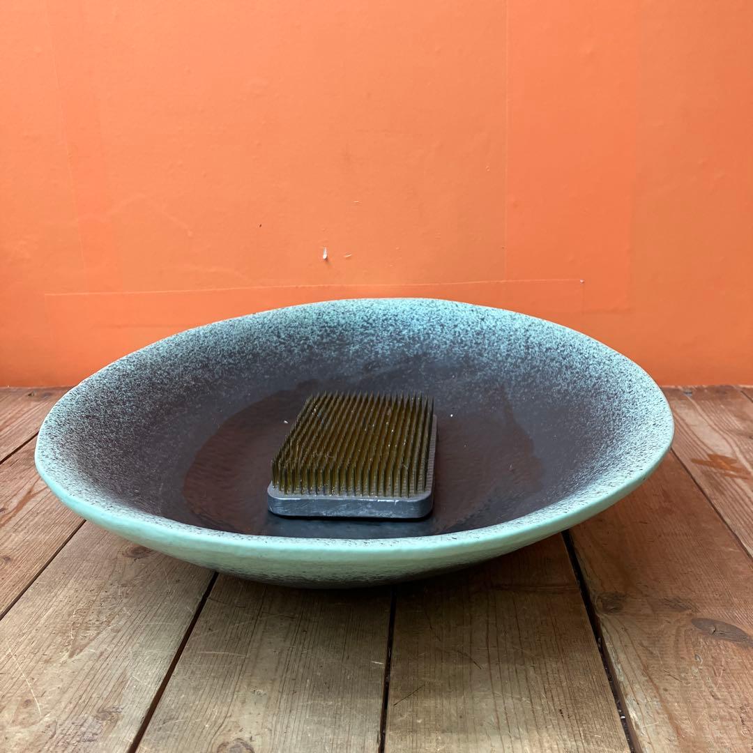 C-壁 陶器製 生け花 オーバル型 花器 水盤 剣山 フラワーベース 花瓶モダン