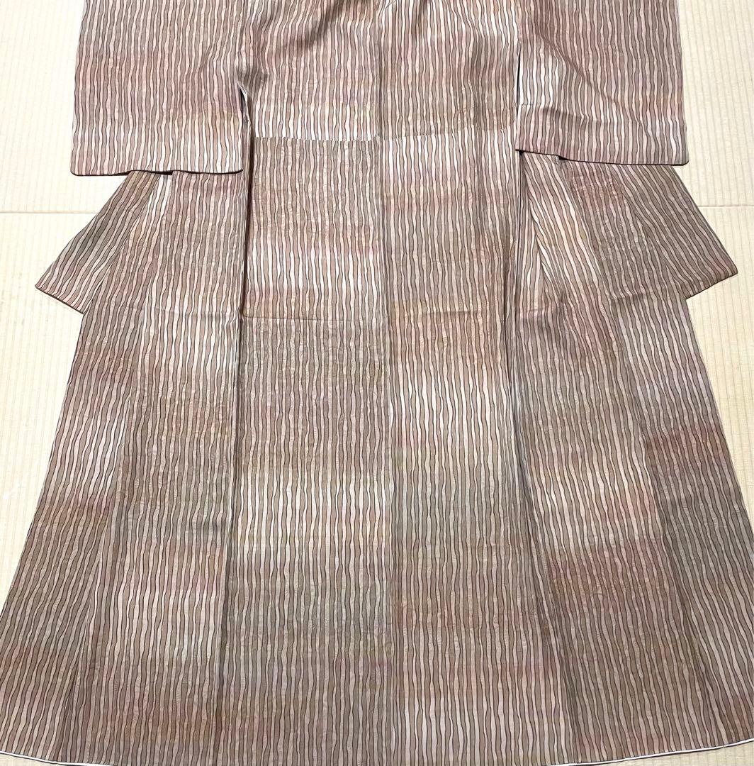 極上 三眠蚕 花唐草の地紋に縞の染め 小紋 残布