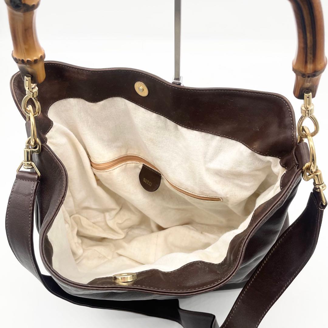 GUCCバンブー　2way ショルダーバッグ　ハンドバッグ　レザー　ブラウン
