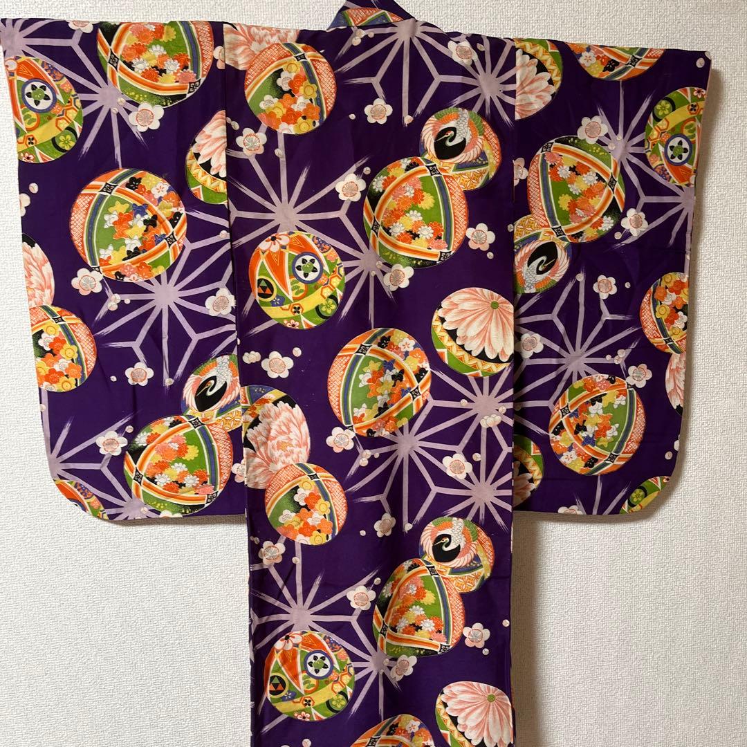 七五三　3歳　被布　着物　紫　かのこ　レトロ　アンティーク