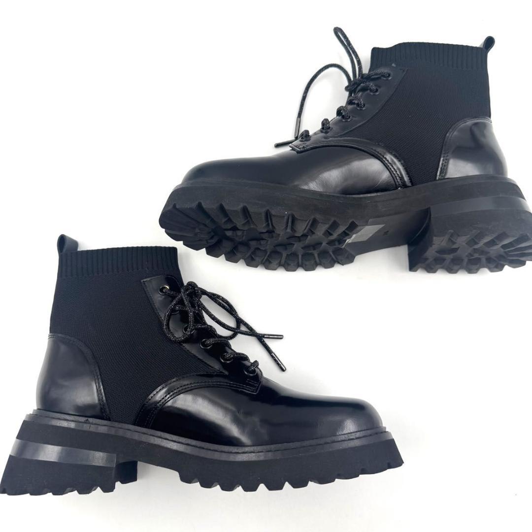 ⭐未使用⭐スタッカート　リード　ニット　コンビ　レースアップ　ブーツ　24.5