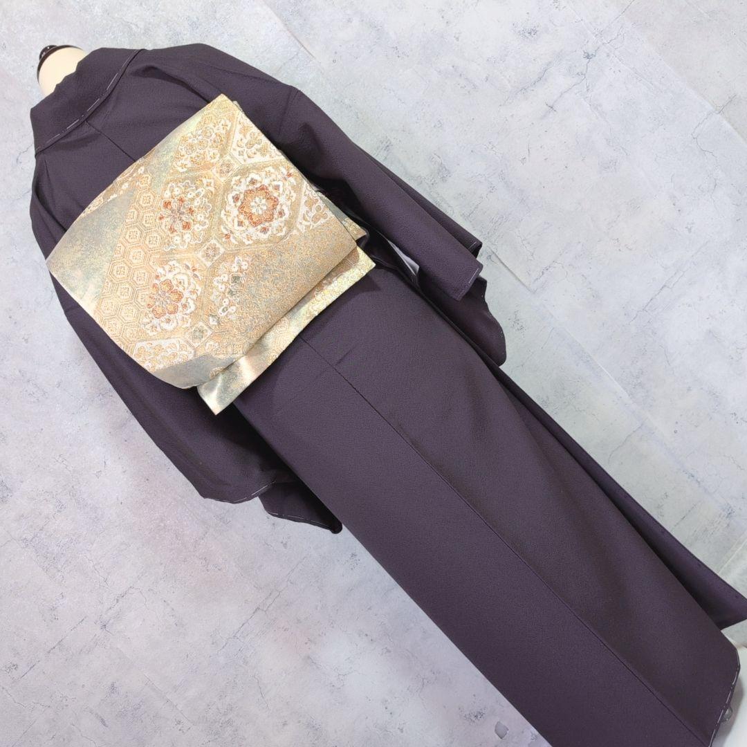 色無地　着物　フルセット　正絹　暗紫　落款　しつけ糸　祝い事　シンプル　粋　F4