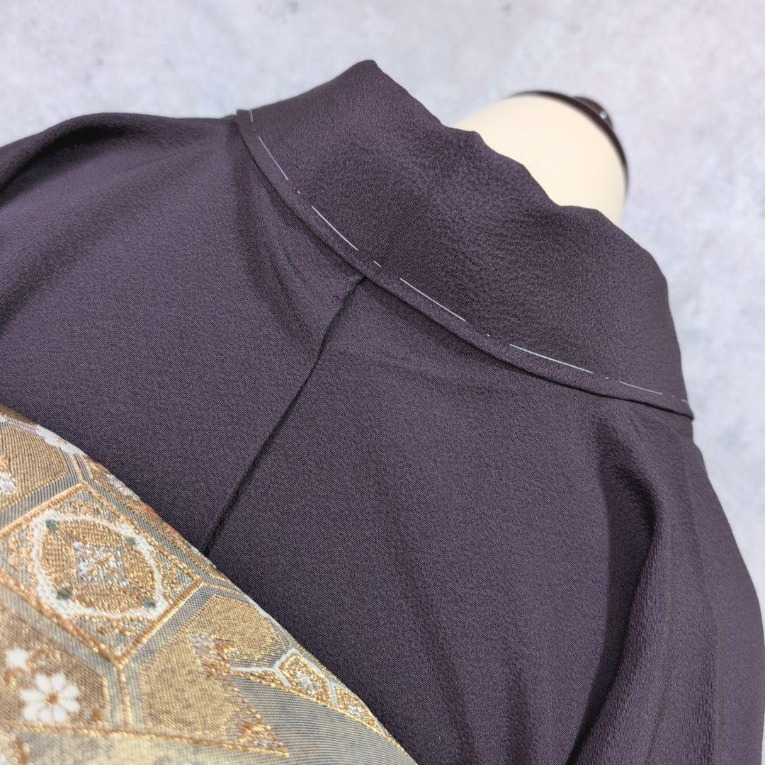 色無地　着物　フルセット　正絹　暗紫　落款　しつけ糸　祝い事　シンプル　粋　F4