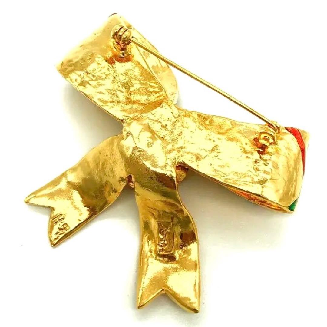 新品同様✨イヴサンローラン ブローチ コサージュ　リボンモチーフ