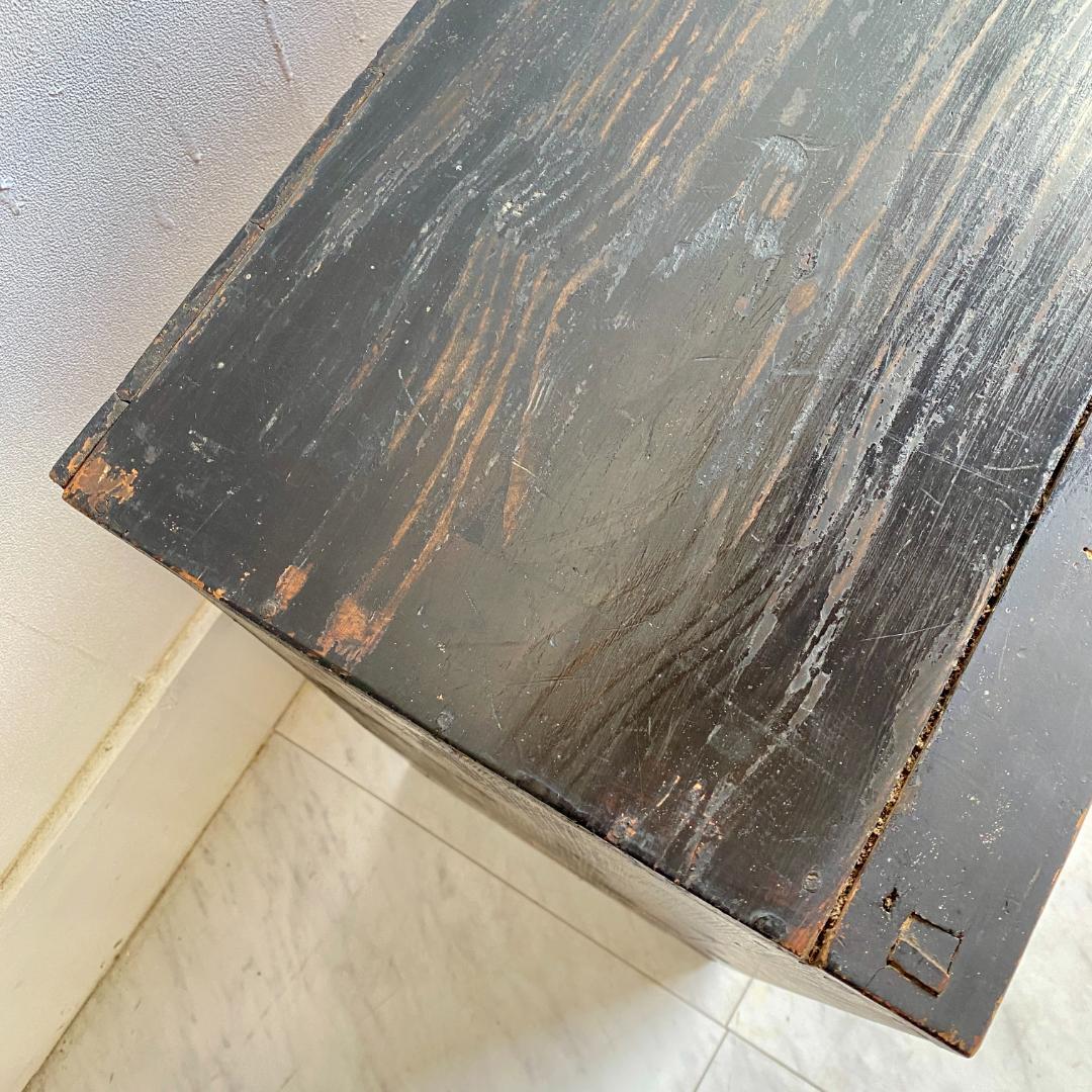 昭和レトロ ガラス戸 収納棚 黒枠 キャビネット 引き出し付き 古道具 食器棚