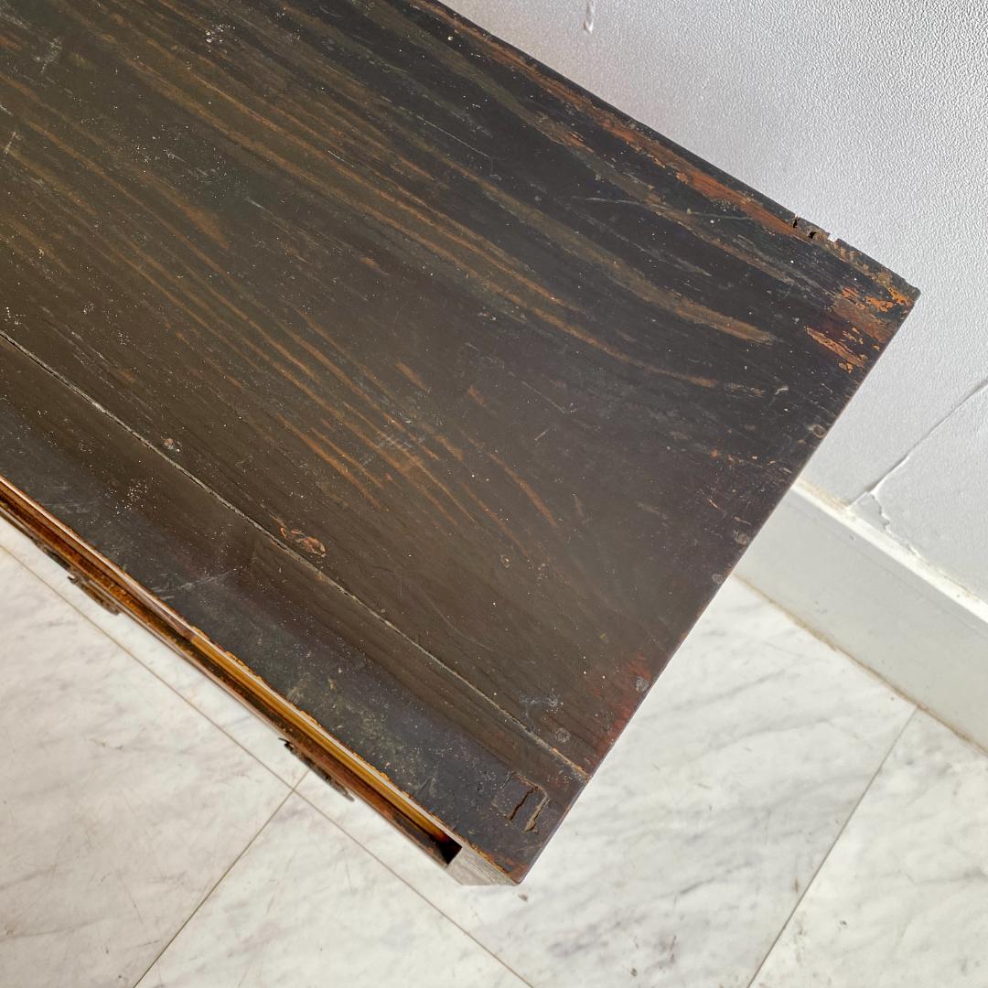 昭和レトロ ガラス戸 収納棚 黒枠 キャビネット 引き出し付き 古道具 食器棚