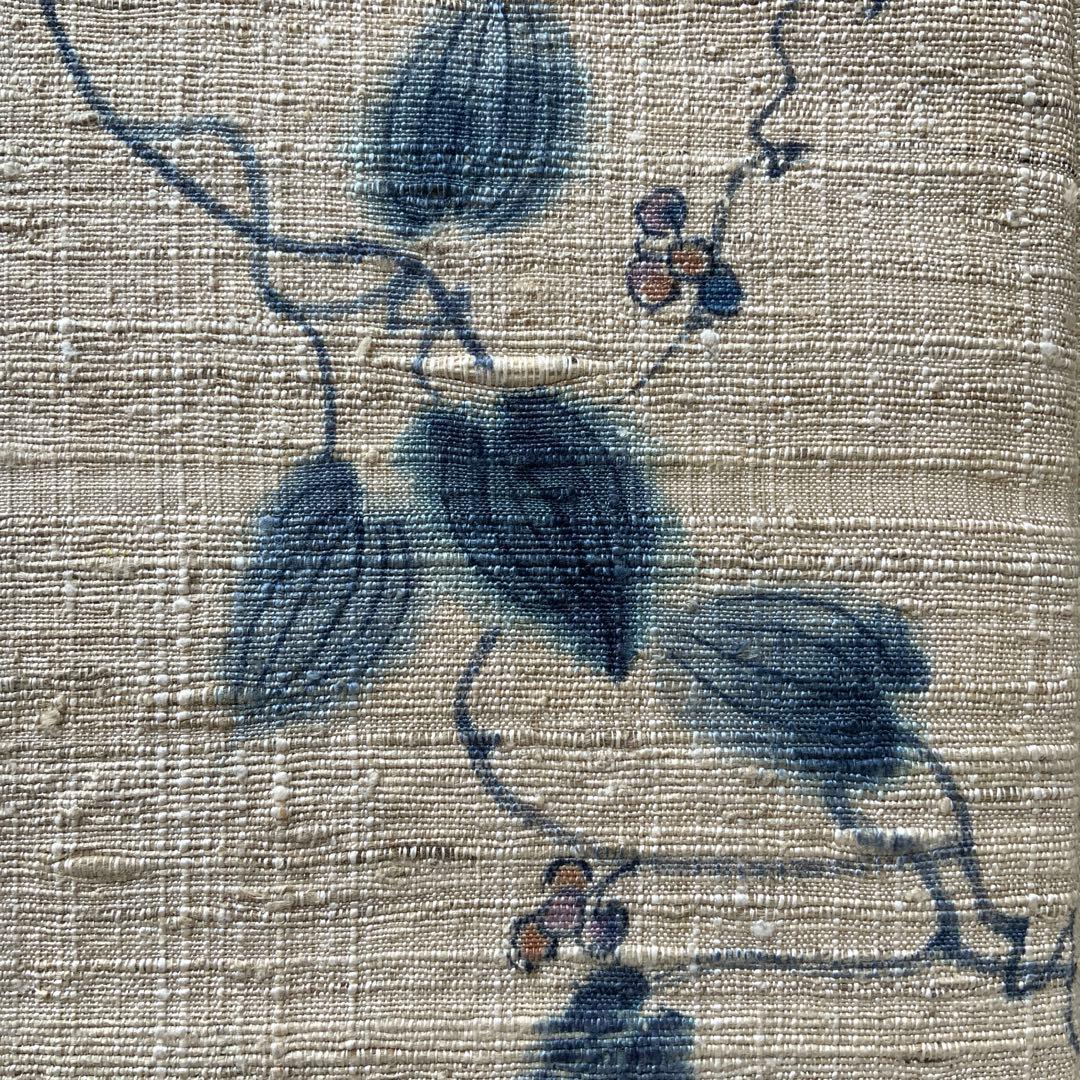 紬帯　藍色の蔓と葉と実　リメイク　山葡萄ハンドルバッグ