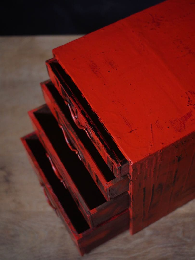 漆　アート　小抽斗　収納　小物入れ　黒　朱　骨董　古道具　古家具　アンティーク