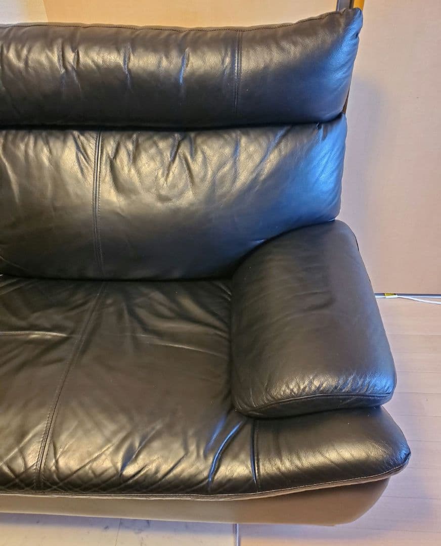 3人掛け 革張り 本皮 牛革 レザー ソファ ブラック ハイバック 190cm