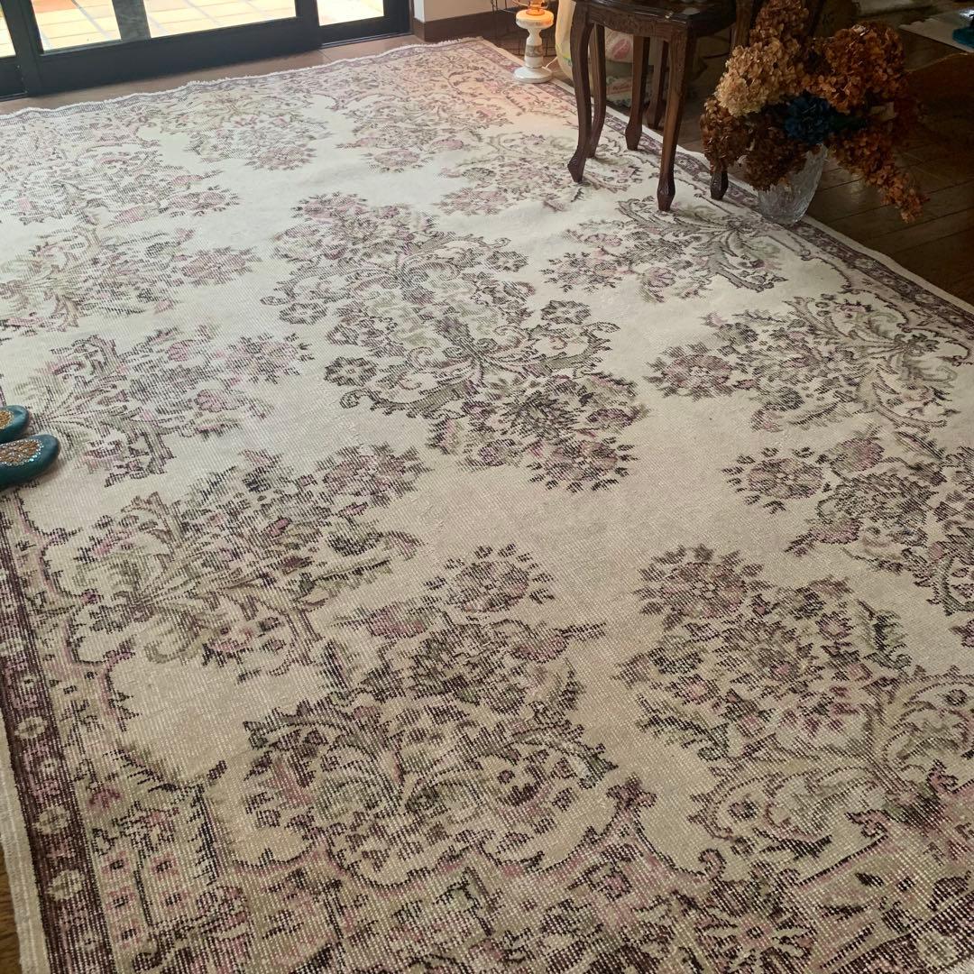 超大判　幅広　245×147トルコヴィンテージラグ　ペールピンク　雅紀さん