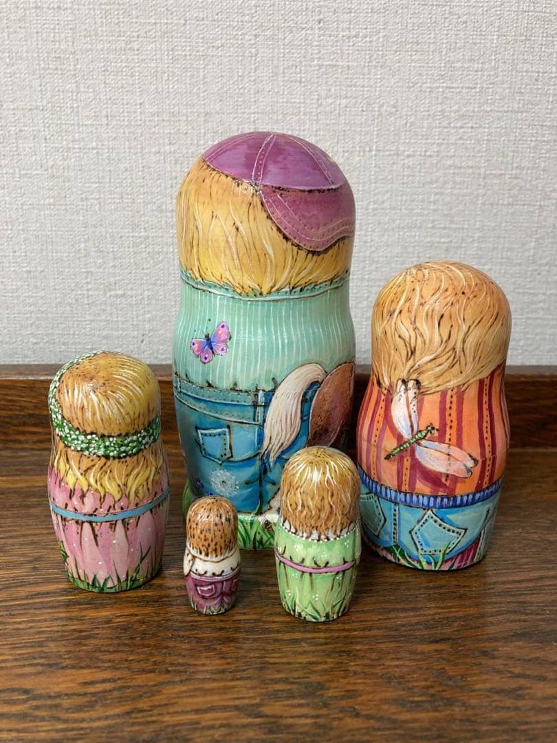 ロシア雑貨☆『Pony』ウッドバーニングマトリョーシカ5Pポニーhorseミラ作