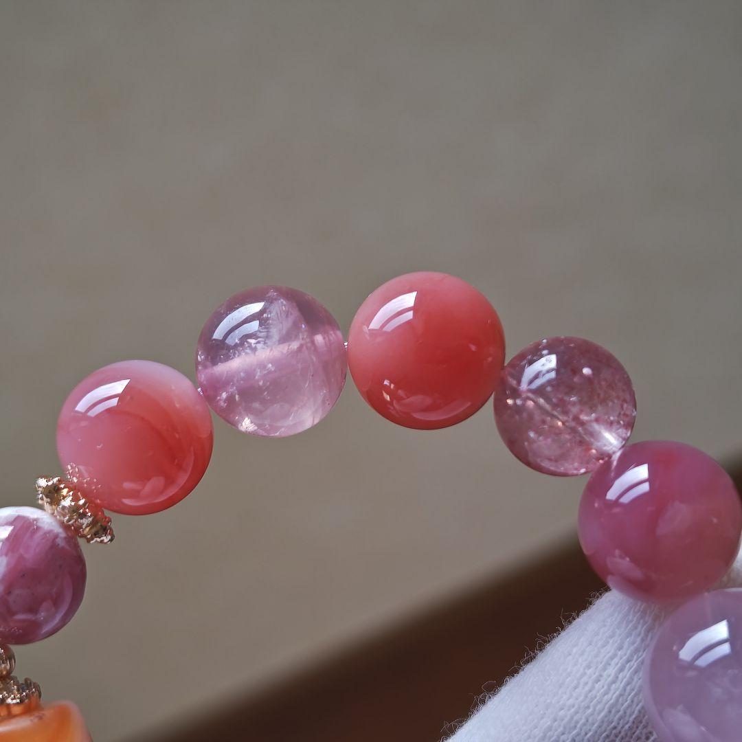 新作♡白蛇天珠、モザンビーク産ローズクォーツ、ピーチ塩源瑪瑙、ピンクレピドシリカ